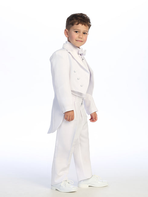 Big Boys White Peak Collar Round Split Tail Elegant 5 Pc Tuxedo Suit 8-20